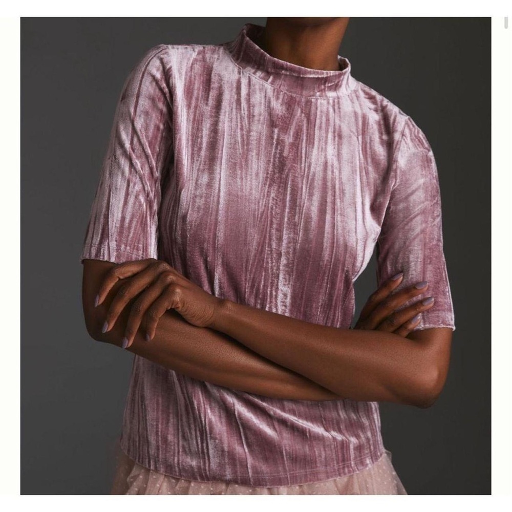 Anthropologie Pilcro Velveteen Mock Neck Top Mauve